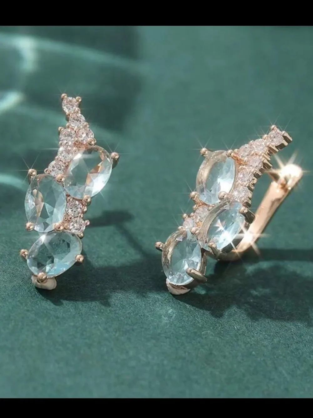 Gold blue  Crystal Huggie Earrings R726 - Picture 2 of 3